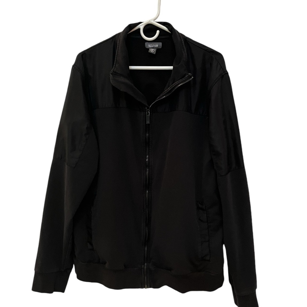 Kenneth Cole Reaction Slightly Distressed Black Jacket With Satin Accents